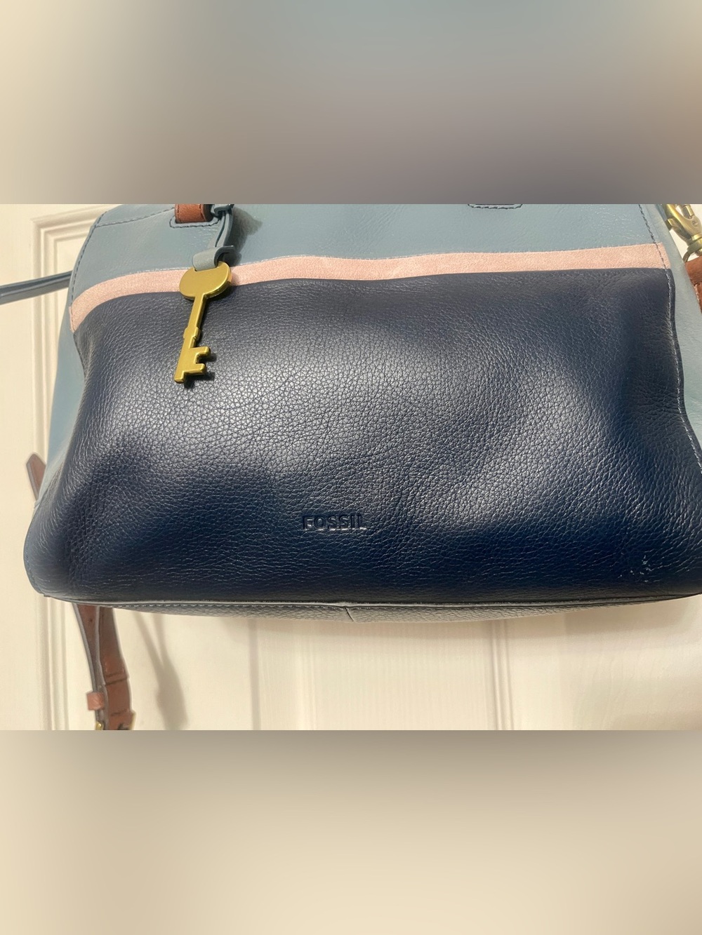 FOSSIL RACHEL 2-Tone Twilight Blue Leather Convertible Satchel Crossbody Bag - Picture 6 of 16